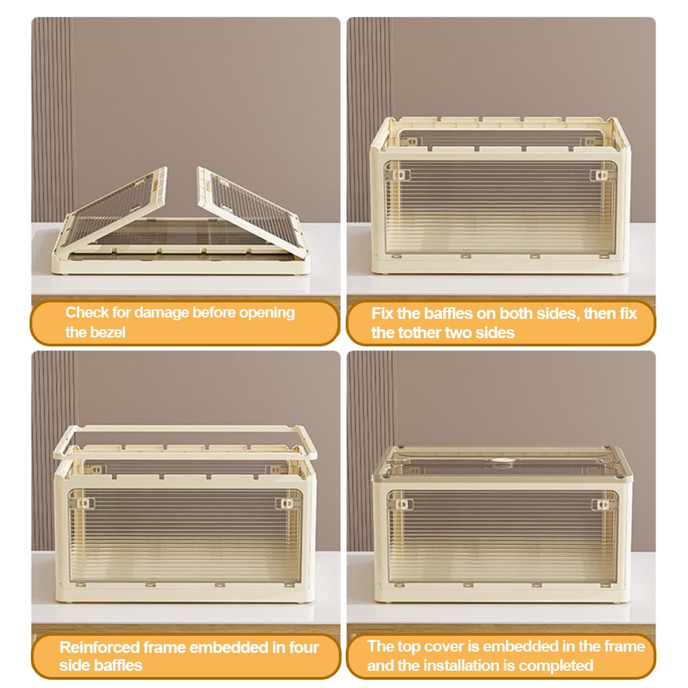 Caja de almacenamiento de plástico con tapa, caja de almacenamiento transparente plegable con cuatro puertas, contenedores apilables para almacenamiento con ruedas, organizador de armario para dormit