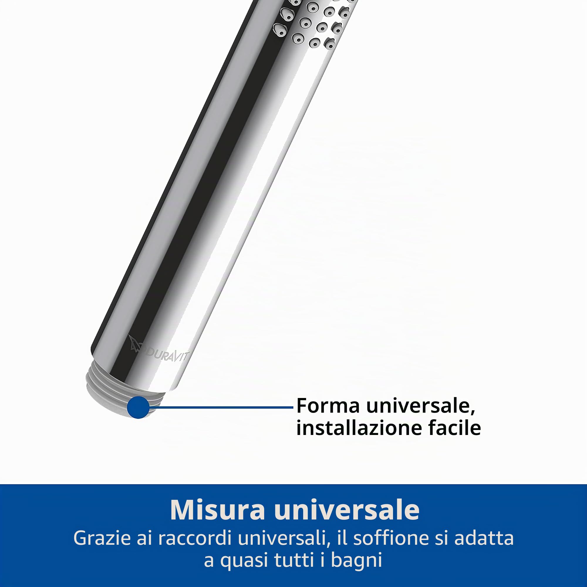 Duravit Universal Doccia a mano, Doccetta stick con getto Rain, Manopola doccia quadrata, Doccetta con ugelli in silicone facili da pulire, nero opaco