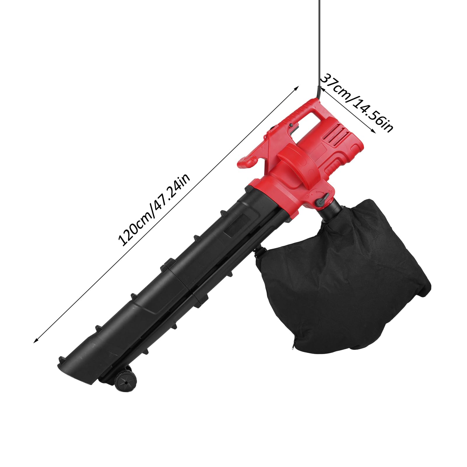 Jemora Soplador de hojas 2 en 1, máquina de soplado y succión de hojas, soplador/aspiradora de jardín de mano de 1500 W con rueda de bolsa recolectora para soplar hojas, nieve, cuidado del césped