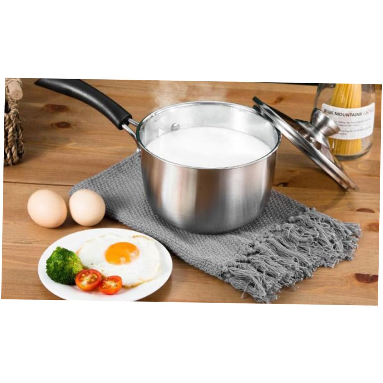 SOLUSTRE Pentola in Acciaio con in Vetro Pentola da Cucina Spessa per Latte e Zuppe Adatta e Induzione Manico Singolo Ergonomico per Uso