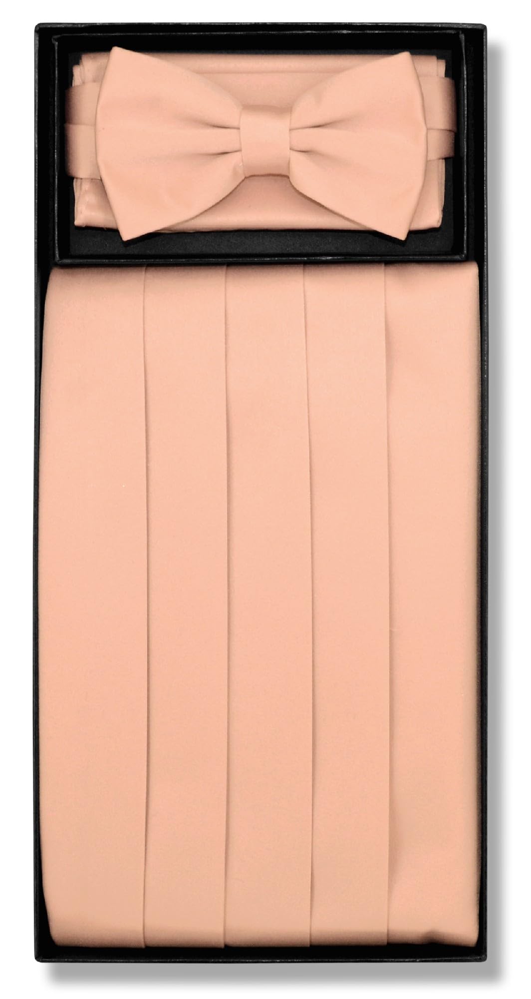 Vesuvio Napoli Cummerbund BowTie & Hanky Set - Men's Cummerbund Bow Tie Pocket Square Solid Colors (Peach)