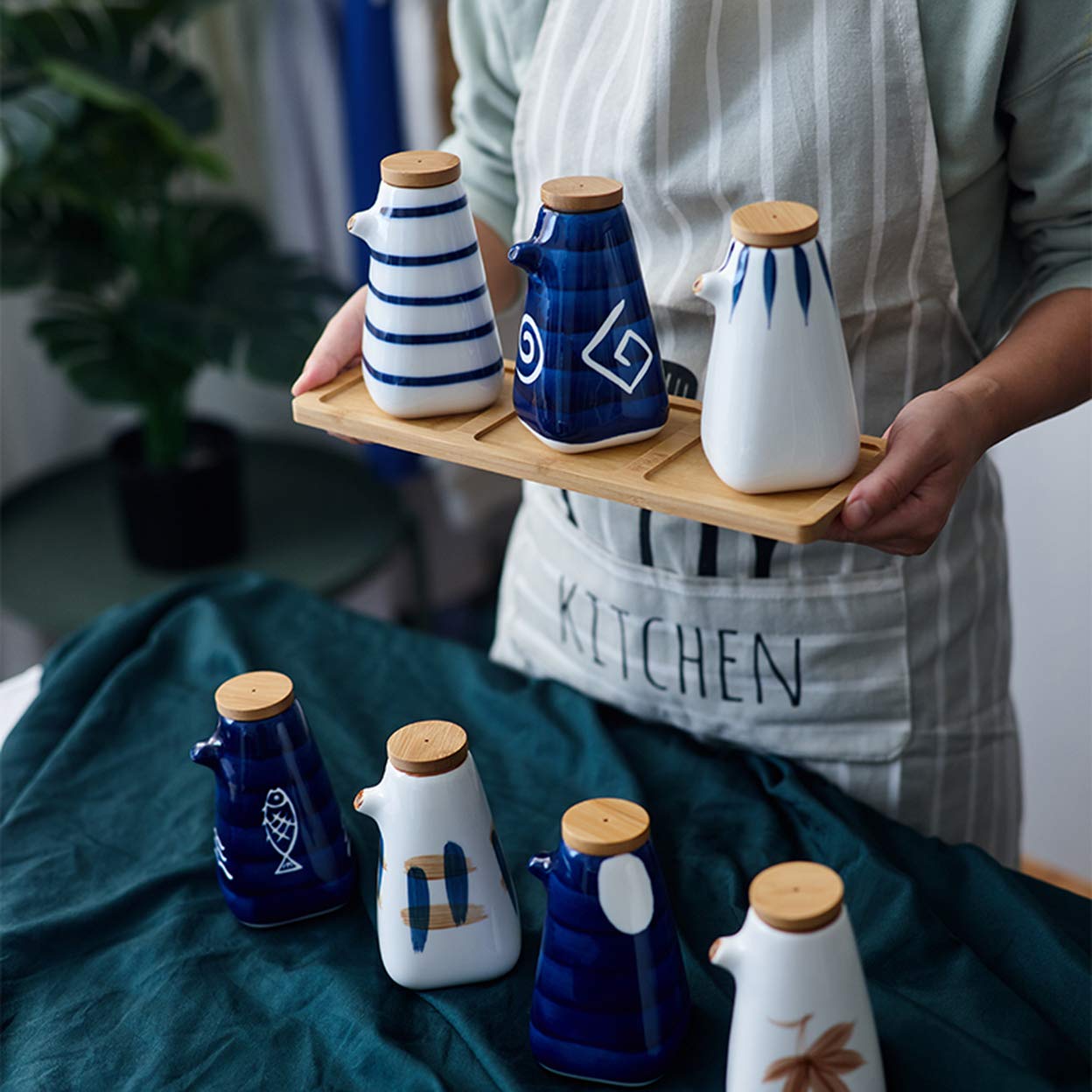 ESNY Bottiglie Dispenser in Ceramica per Olio E Aceto,Bottiglia per Salsa di Soia/Vaso Aceto/Olio D'Oliva/Dispenser per Condimenti in Salsiera Utensili per La Conser C