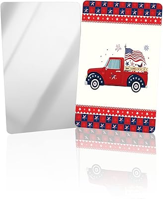 OComster Retro Truck with Flag American Star Compact Mirror Bulk Mini Card Mirror, Red Blue Star Buffalo Checker Independence Small Compact Mirror for Purse, Rectangular Handheld Pocket Makeup Mirror