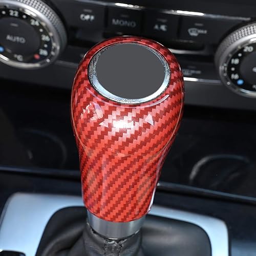 YIWANG Ajuste de cabeza de cambio de engranajes de coche de fibra de carbono roja para Mercedes Benz CLS GLK C G A E Clase 2004-2013 Accesorios de