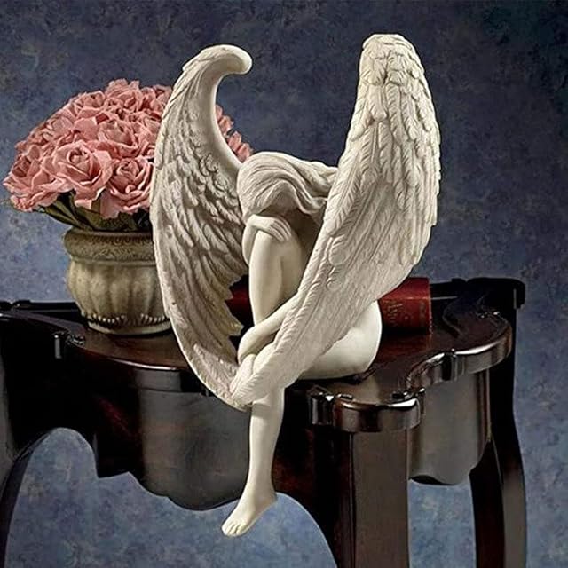 Garden Ornaments,Garden Statue, Angel Sculpture Decoration Winged Angel 3D Sitting Fairy Art Ornaments