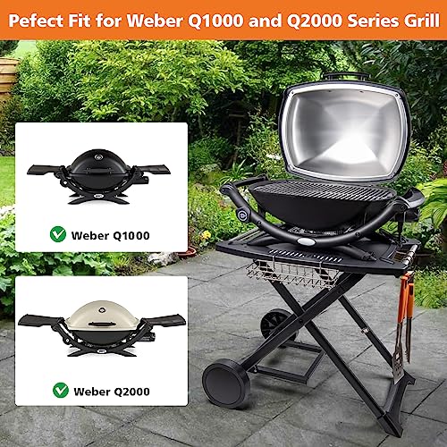 Image of Portable Cart for Weber Q1200, Q1000, Q2200, Q2000, Q2400, Folding Cart for Outdoor BBQ，Portable Stand for Weber Q Series Gas Grills and Ninja Woodfire OG700 Series