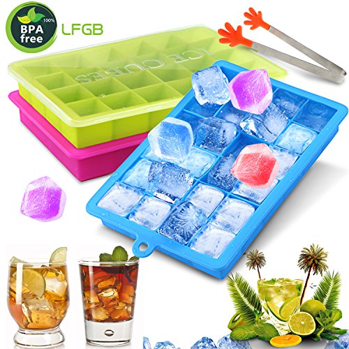 Gifort 3 Pezzi Stampo Ghiaccio, Stampi Ghiaccio con Coperchio, Stampo Cubetti Ghiaccio per Alcolici, Whisky, Cocktail, Drink, Candy Budino, Latte Succo, LFGB/FDA Certificata, BPA-Free.