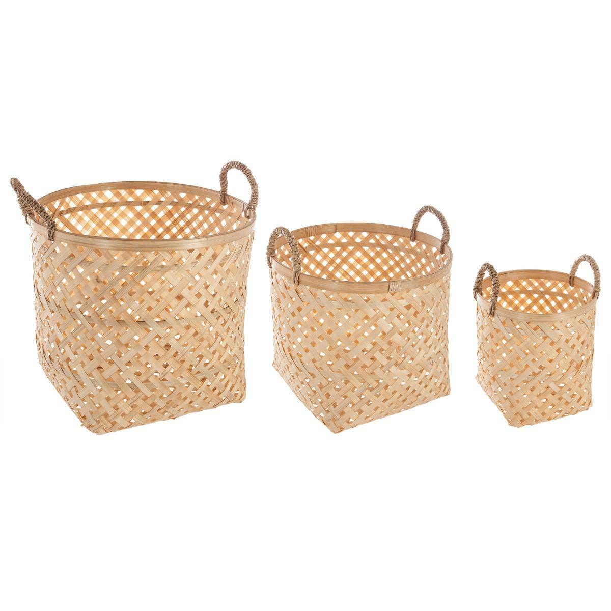 3 Paniers Atmosphera en bambou naturel tressé pour rangement