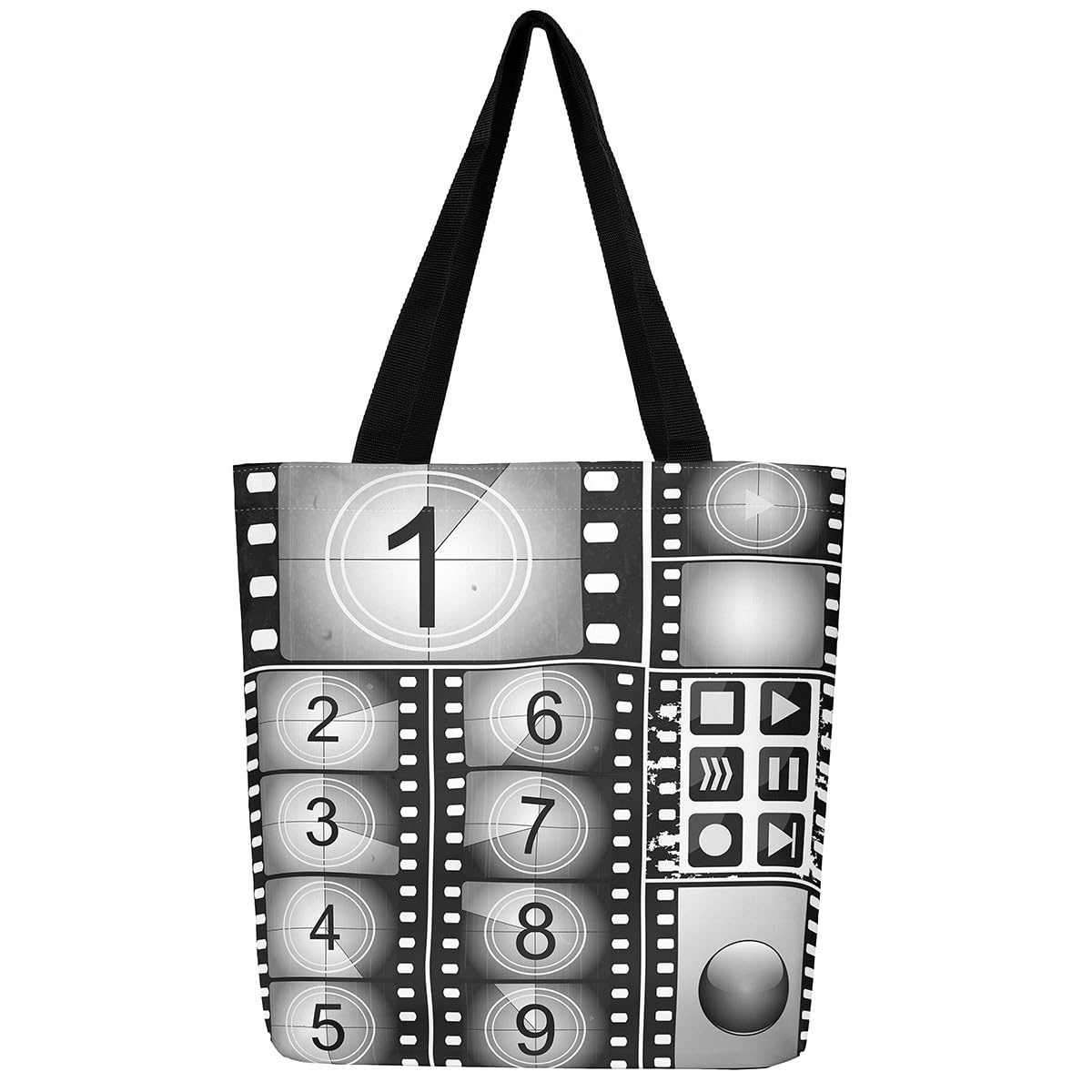 Homewish Movie Theater Decor Canvas Tote Bag for Women,Grunge Countdown Screen Vintage Film Clapper Large Capacity Gym Bag,Filmstrip Film Movie Clapboard Reusable Cloth Cotton Bags