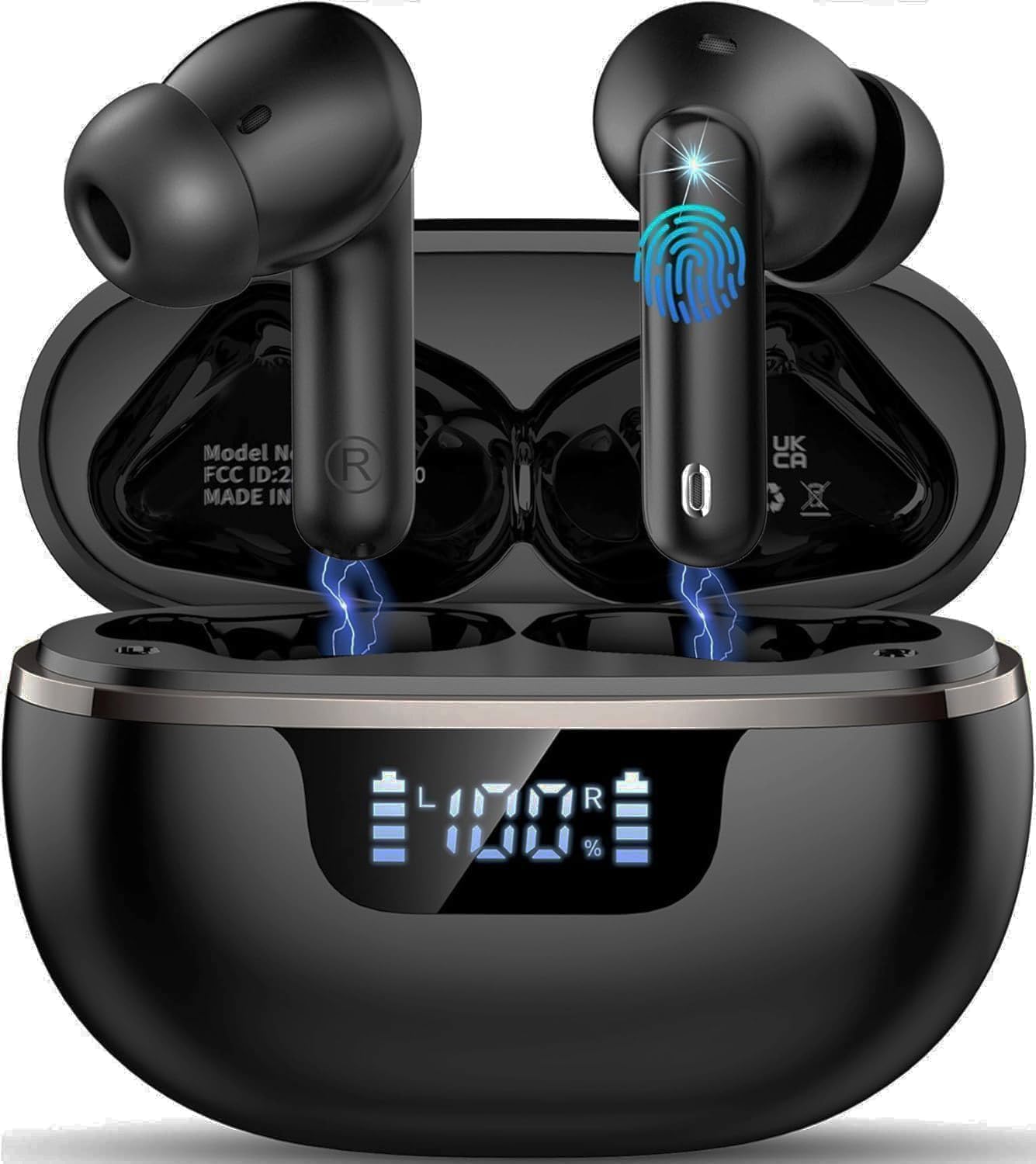 Auriculares Inalambricos Bluetooth 5.4 HiFi Estéreo, 48H Cascos Bluetooth | Auriculares inalámbricos, 4 ENC Cancelacion Ruido HD Mic, IP7 Impermeable/Pantalla LED/Carga Rápida Tipo-C/para iOS/Android