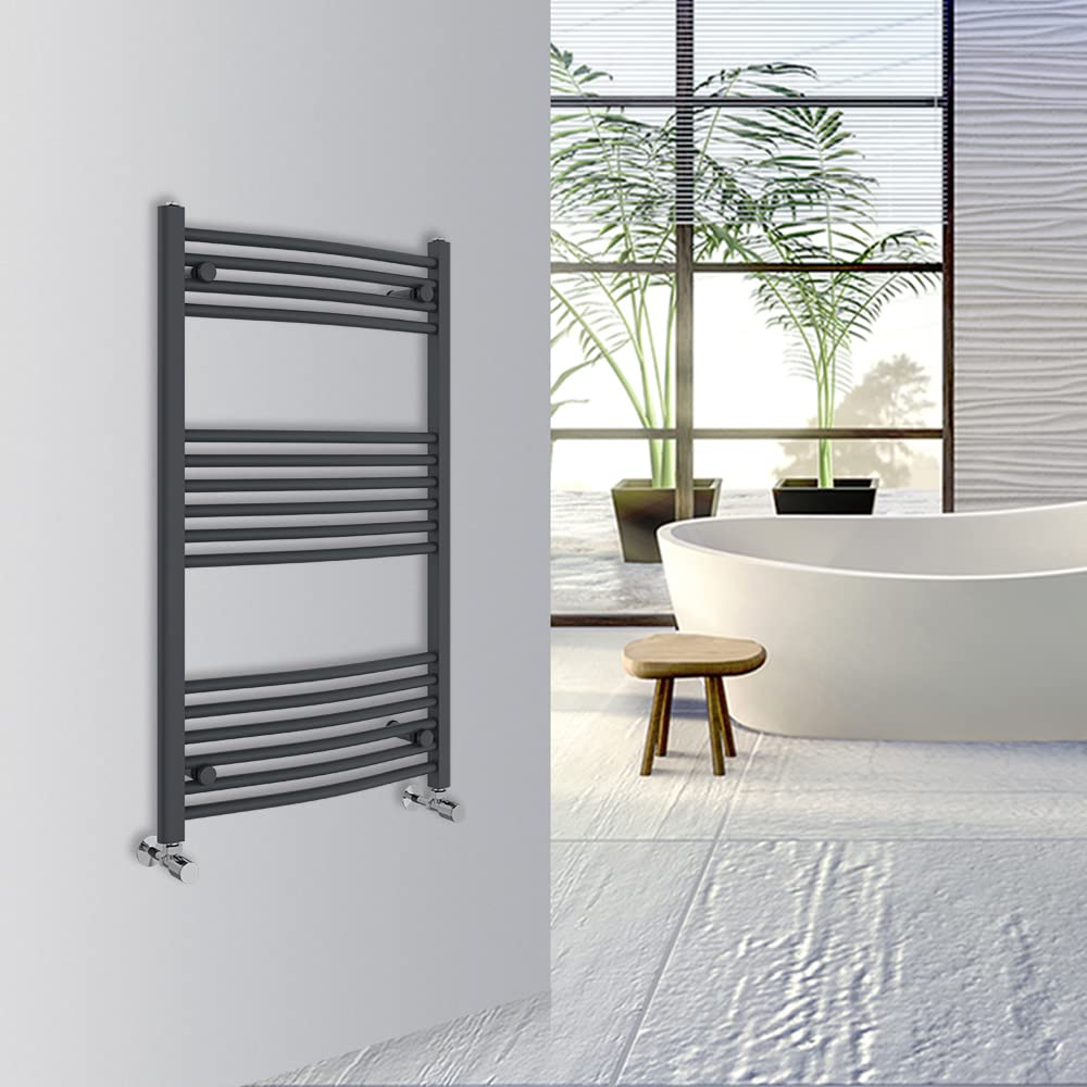 Warmehaus Curved Bathroom Heated Towel Rail Warmer Radiator Central Heating 1000x600mm - Anthracite