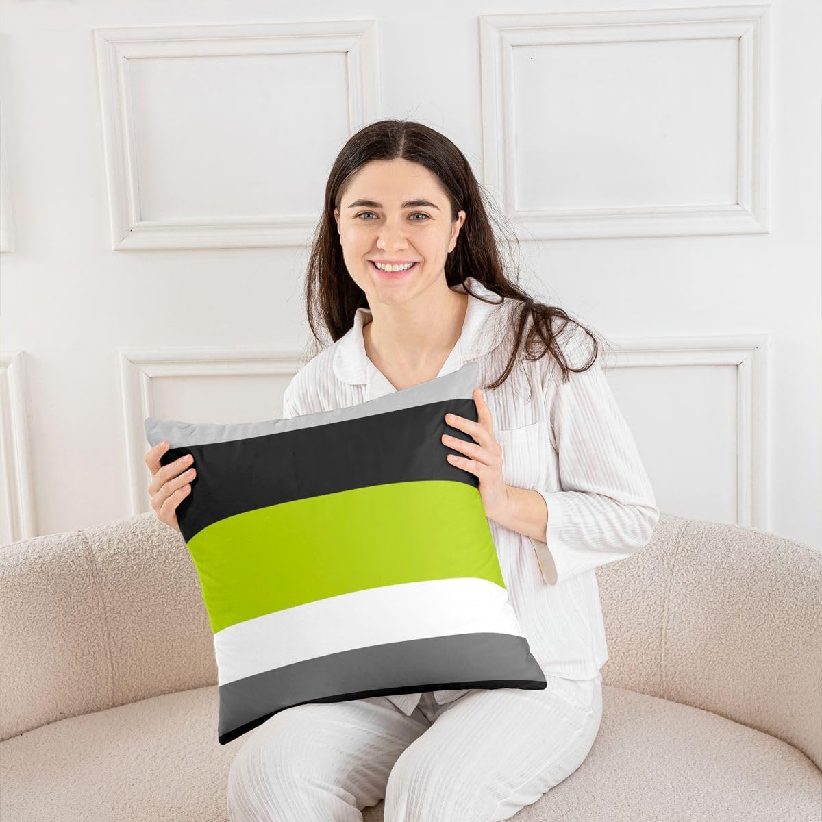 Erosebridal Geometric Throw Pillow Cover 24x24 Green Black Gray Cushion Cover Modern Patchwork Striped Pillow Cover for Kids Boys Teen,Lines Rustic Cushion Case