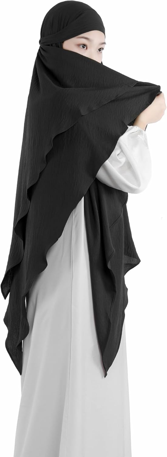 Khalat Muslim Prayer Hijab - 2 Layers Soft Breathable Islamic Dubai Women's Instant Long Hijab - Image 3