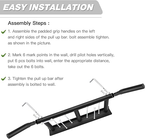 Miniatura 7 de ATENTO Barra de dominadas, soporte de techo para barbilla, entrenamiento para gimnasio en casa, viga, crossfit, resistente, agarre de espuma, fácil