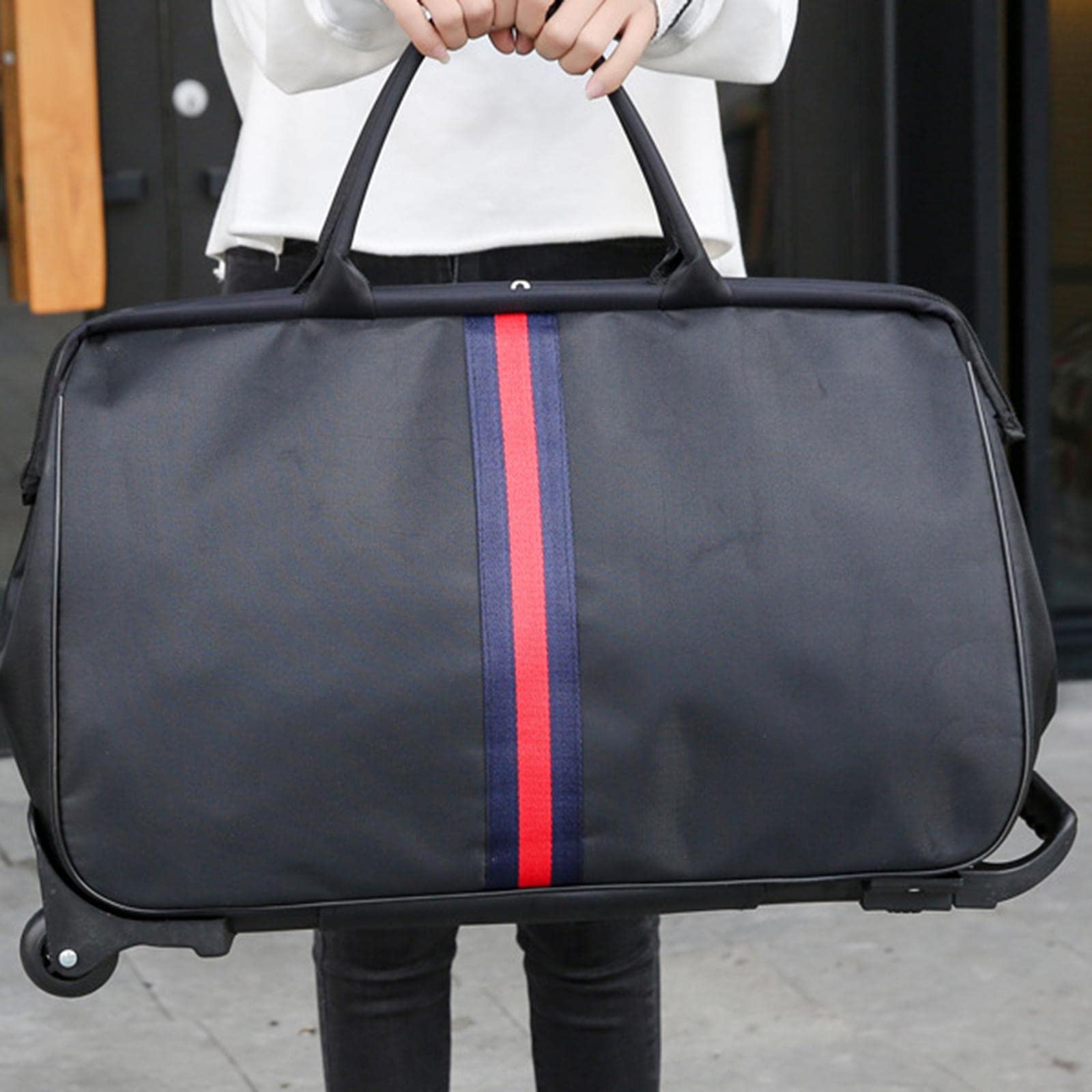 Weekender-Tasche mit großer Kapazität mit 2 Rädern Reisetasche Trolley Reisegepäcktaschen mit Griffriemen wasserdichte Tragetasche Reisetasche, C
