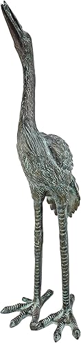 Miniatura 2 de Design Toscano SU2005 - Estatua de pájaro de grúa alta con pipa para estanque, pequeña, 23 pulgadas, verde