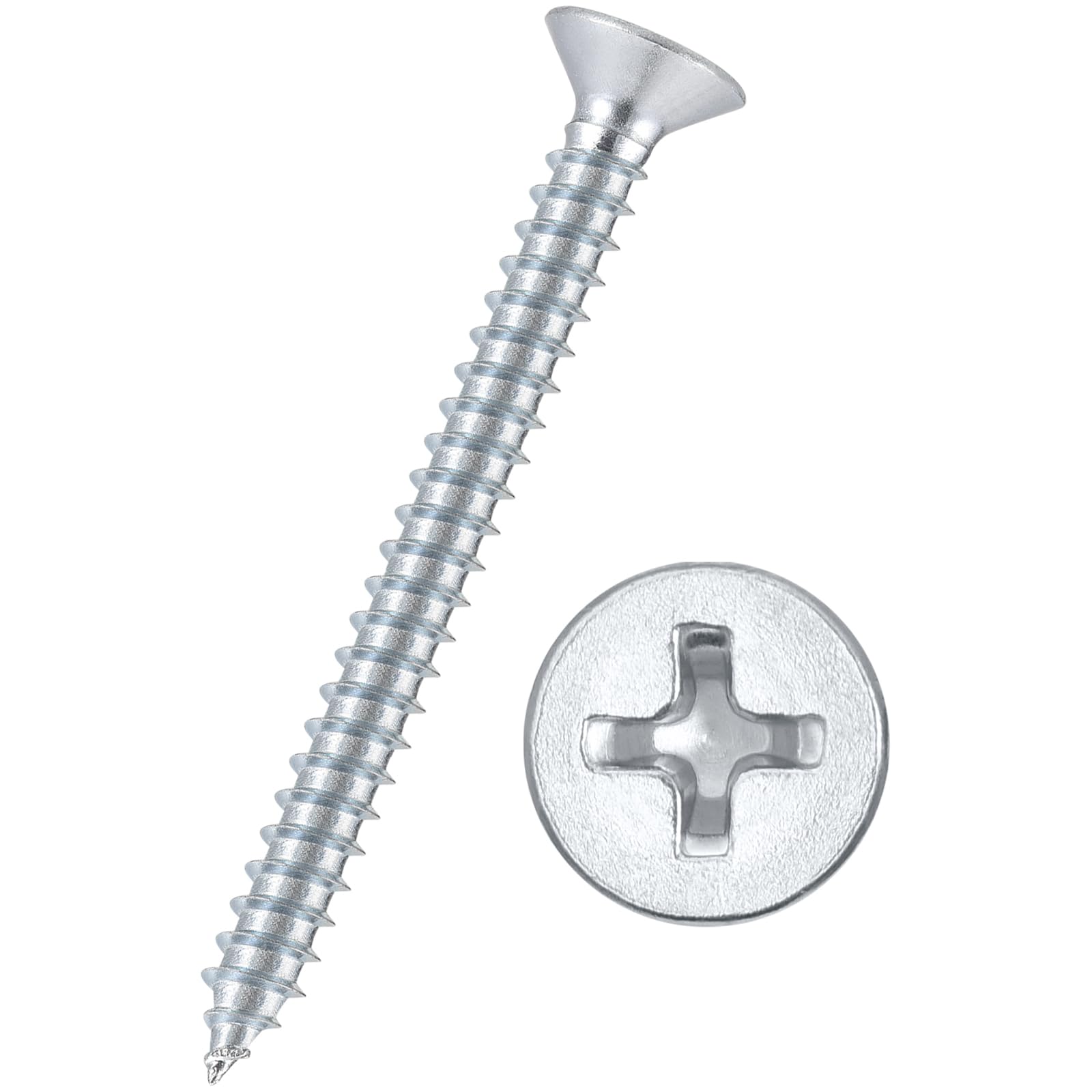 Kozelo 100pcs Phillips Flat Head Wood Screws - [#6x2"] Carbon Steel Countersunk Self Tapping Screws for Furniture Assembly, Interior Trim, Outdoor Construction, Bluish-white — image 1