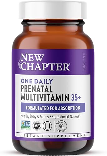 New Chapter Vitaminas prenatales, un multivitamínico prenatal diario a partir de 35 años con metilfolato + colina para mamá y bebé sanos - 90