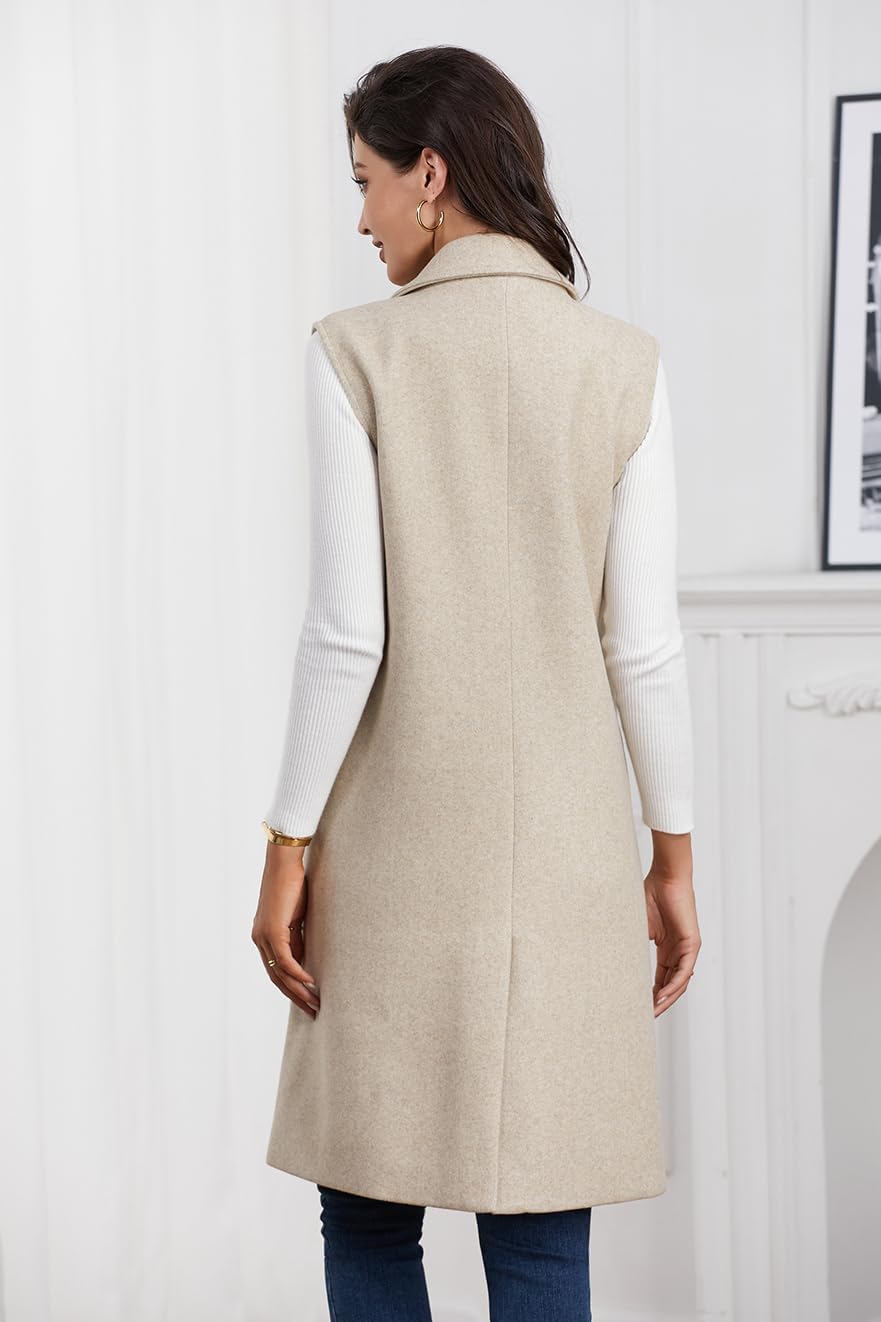 IDEALSANXUN Womens Long Vest Fall Winter Wool Sleeveless Blazer Jackets Waistcoat Coats - Image 4