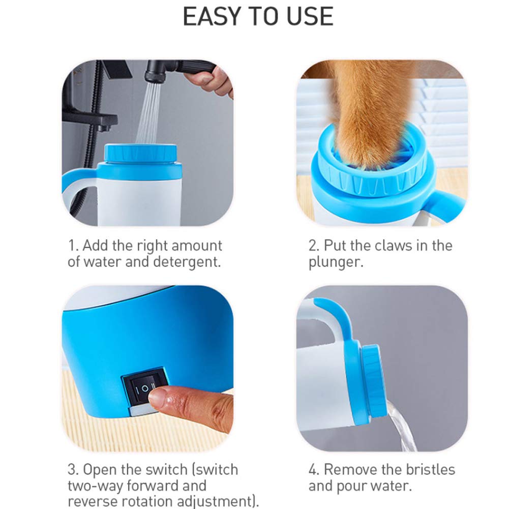 Limpiador rápido de Patas para Mascotas sin necesi Lavador de Patas portátil for Perros, Silicona, Recargable por USB(Pink)