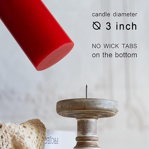 Miniatura 3 de MOZEAL Juego de 3 velas de pilar rojo sin perfume vertidas a mano de 3 x 4 pulgadas, sin humo, combustión limpia, aproximadamente 60 horas de tiempo