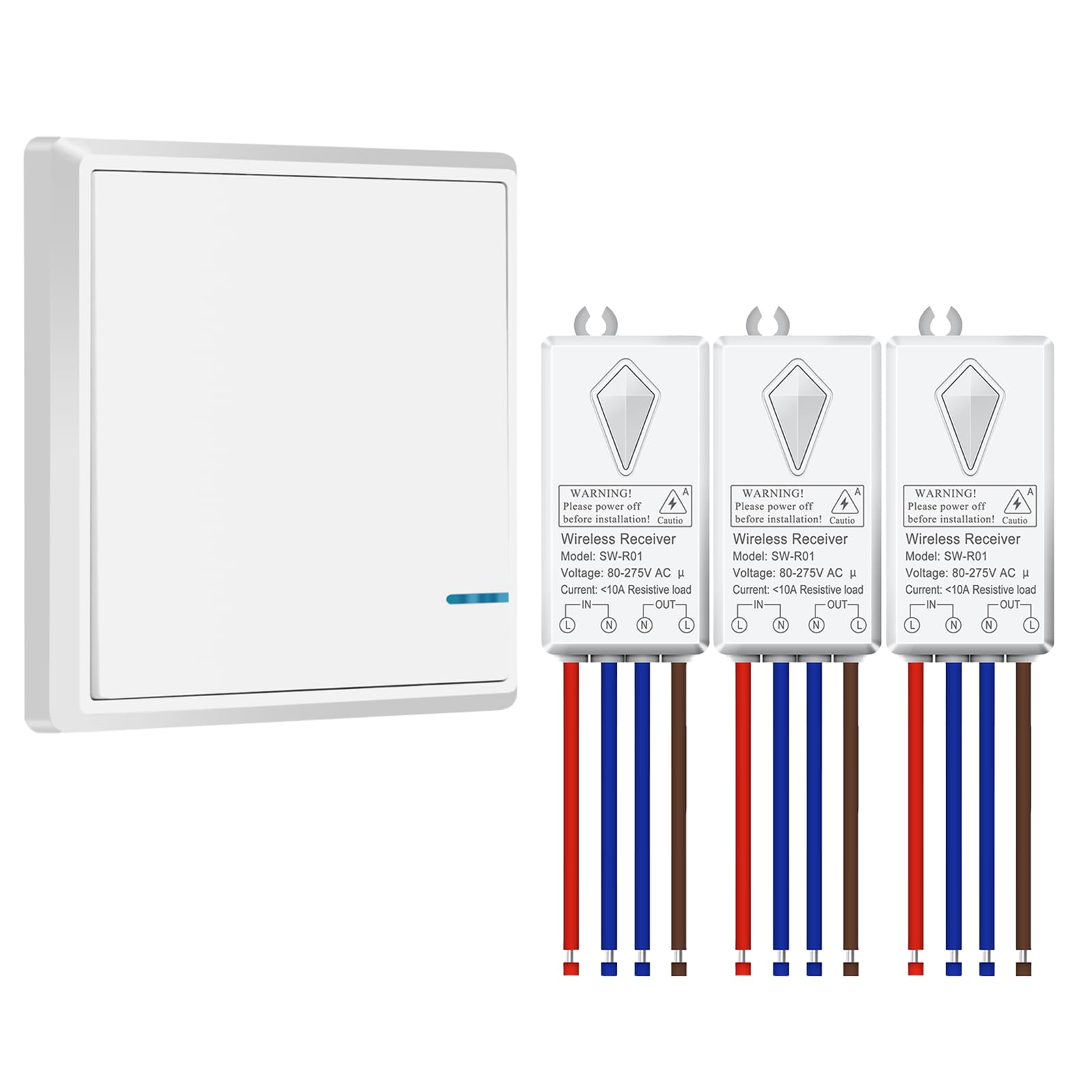 Wireless Light Switch Kit,NineLeaf Wireless Switches for Lights AC 80~275V,Remote Control Range 400m,10A 1000W LED for Lighting Fixtures and other Appliances,3 Receiver