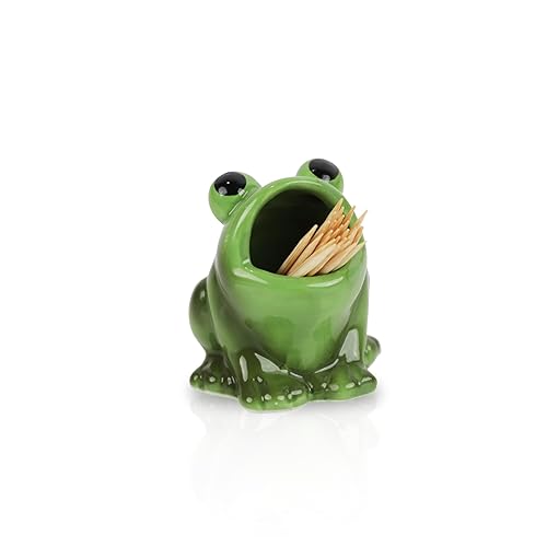 Servette Home Animal Themed Ceramic Toothpick Holders, Alligator, Bear, Frog and Turtle Designs (Frog) - Frog