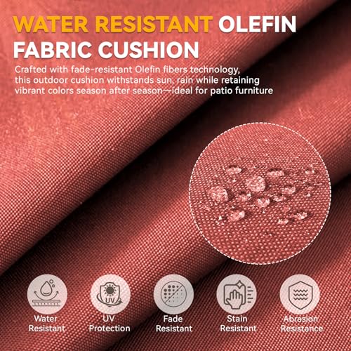 Image of 6 inch Thick Outdoor Chair Cushions - 24 inch* 24 inch Patio Furniture Cushions with Water Resistant & Removable Cover, 28D High Density Sponge Patio Cushion for Outdoor Furniture Couch Chair Red
