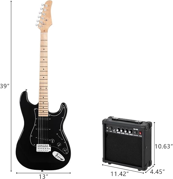 Ktaxon 39 Inch Electric Guitar with Amp, Full Size 6 String SSS Pickups Electric Guitars Kit W/Accessories Guitar Strap, Plectrum, Gig Bag, Tremolo Bar for Beginner (Black)