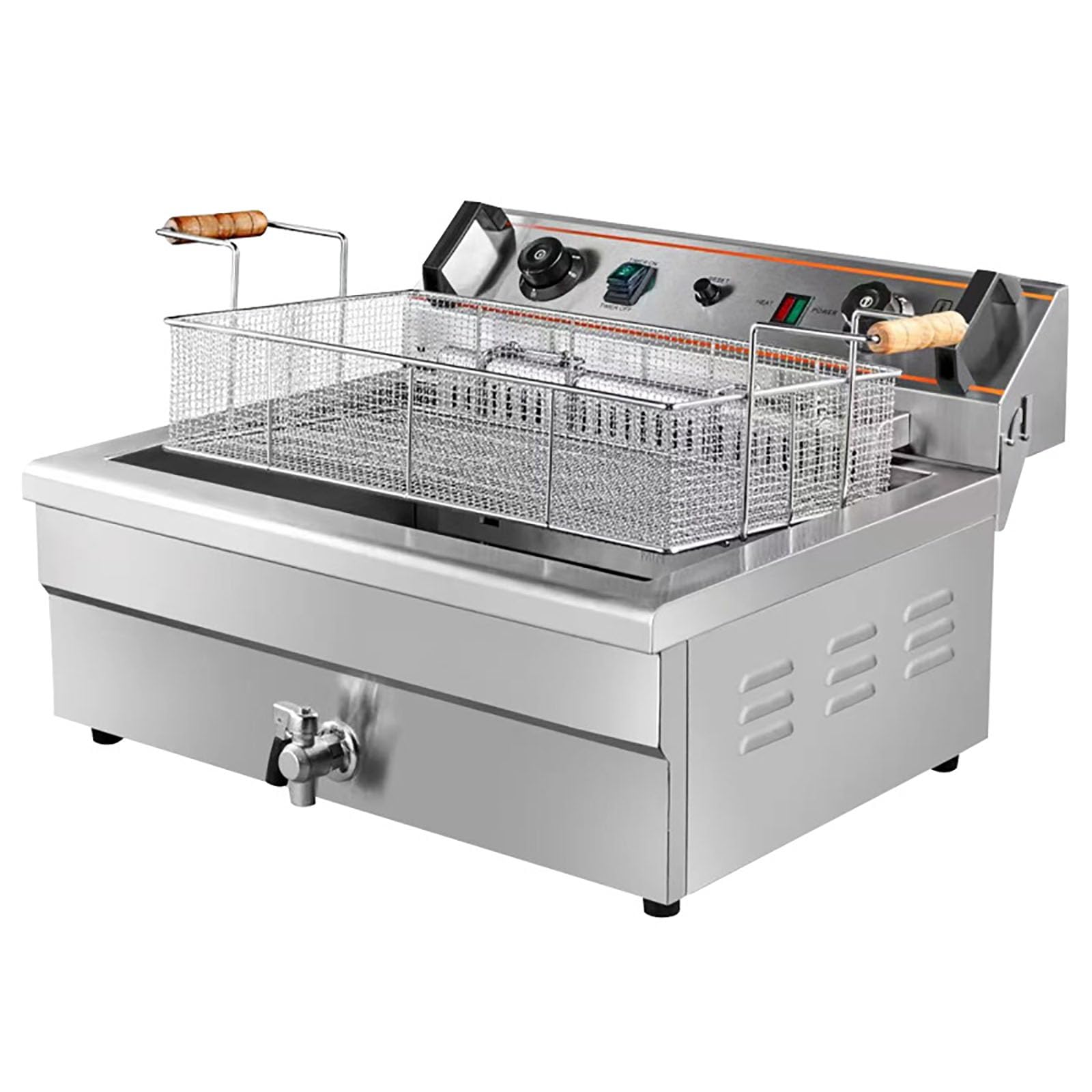 Friggitrice Elettrica da Banco da 20/30 Litri, Friggitrice Professionale con Riscaldamento a Quattro Anelli, Temperatura Regolabile e Timer, per Friggere Diversi Tipi di Alimenti