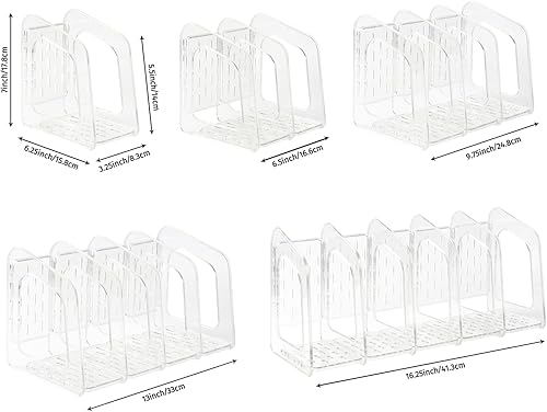 Miniatura 6 de Soporte para libros de acrílico transparente de 5 secciones con asa, estante desmontable para revisteros para armario de oficina y almacenamiento de