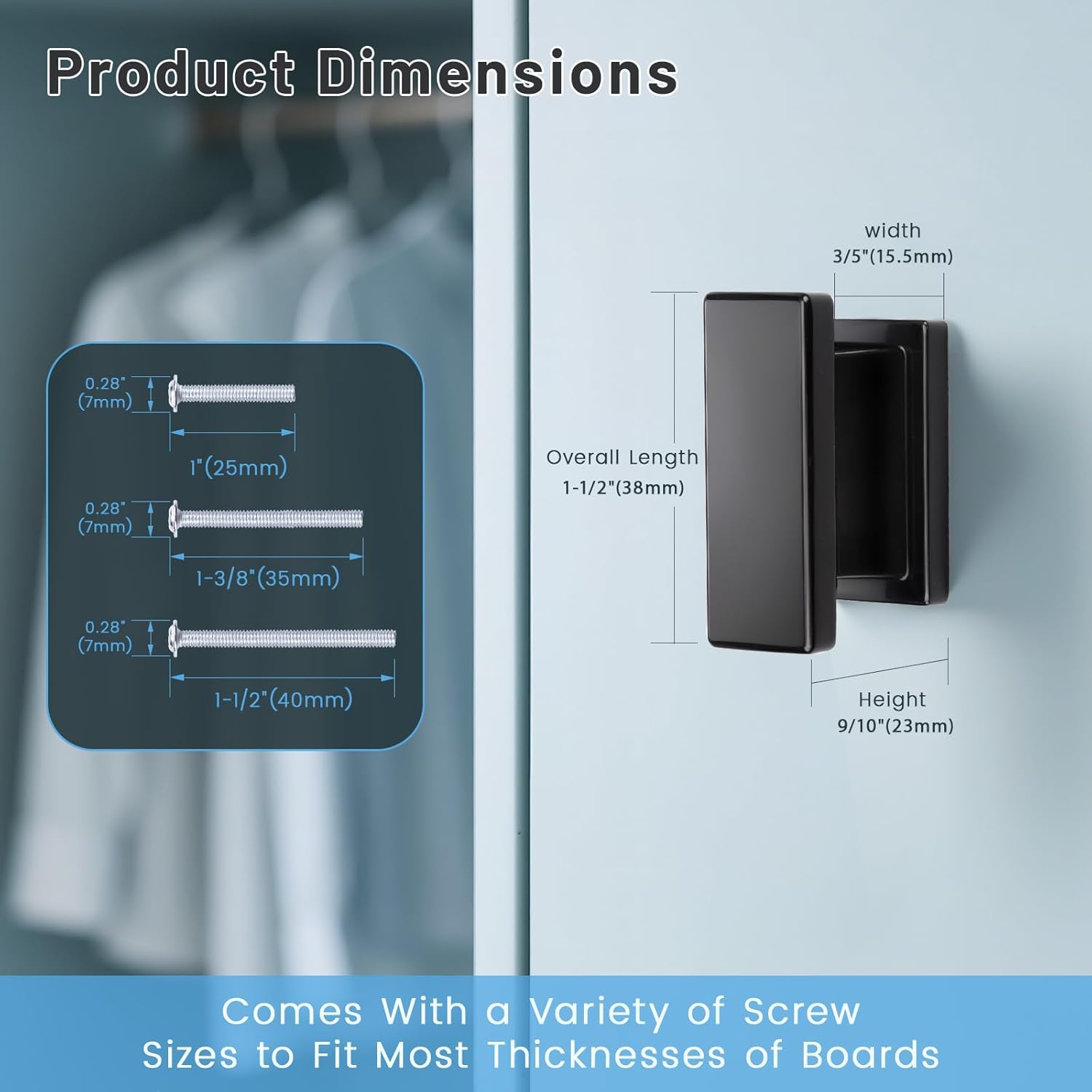 KNOBWELL 20 Pack Matte Black Solid Cabinet Knobs Overall Length 1-1/2 Inch Single Hole Kitchen Cabinet Hardware for Cupboard Drawer Dresser Knobs