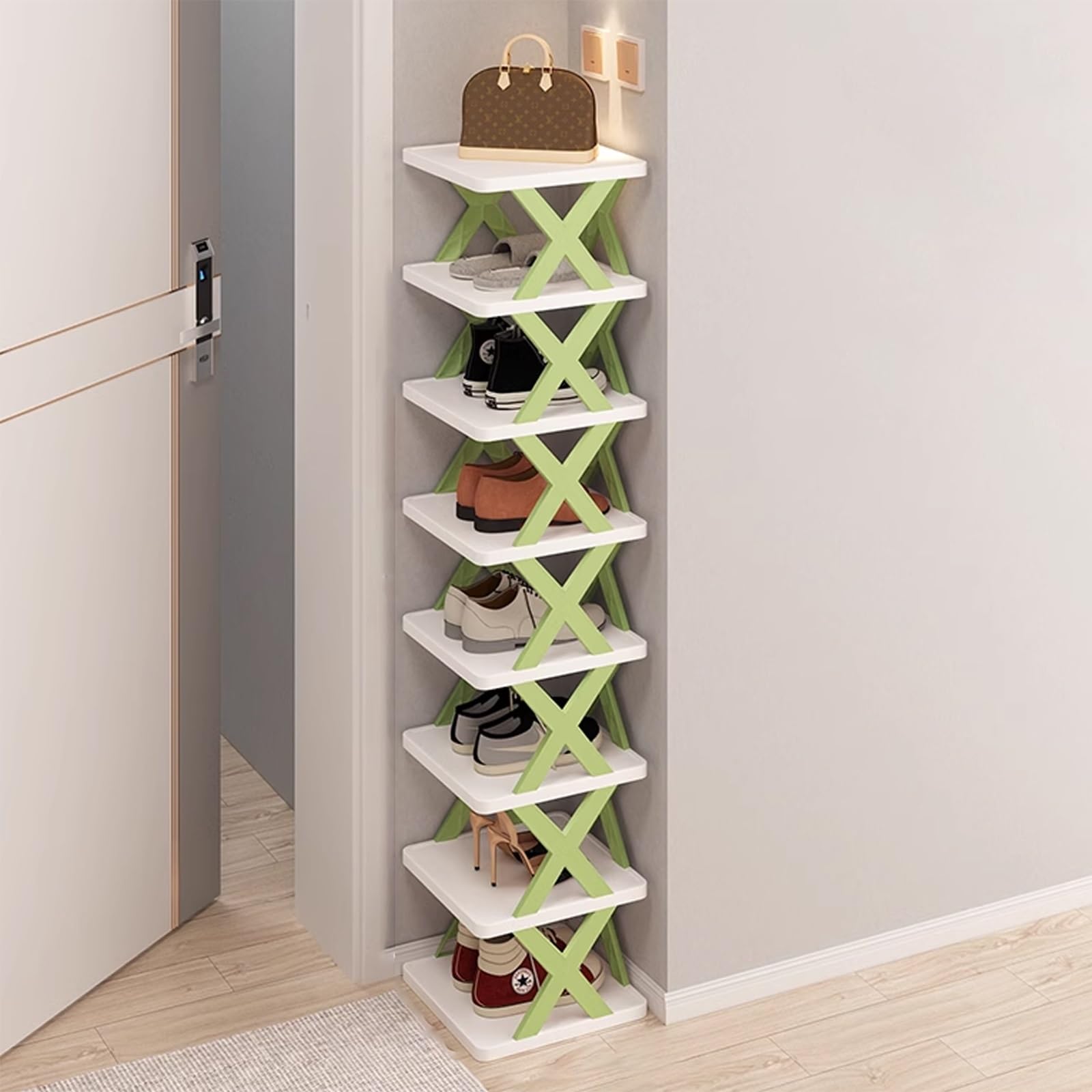 SVFOEBJM Tall Shoe Rack, Shoes Rack for Entrance, Multi-Layer Stackable Shoe Rack, Foldable Shoe Rack, Narrow Shoe Rack for Space Saving Shoe Storage, DIY Combination, Toolless Installation
