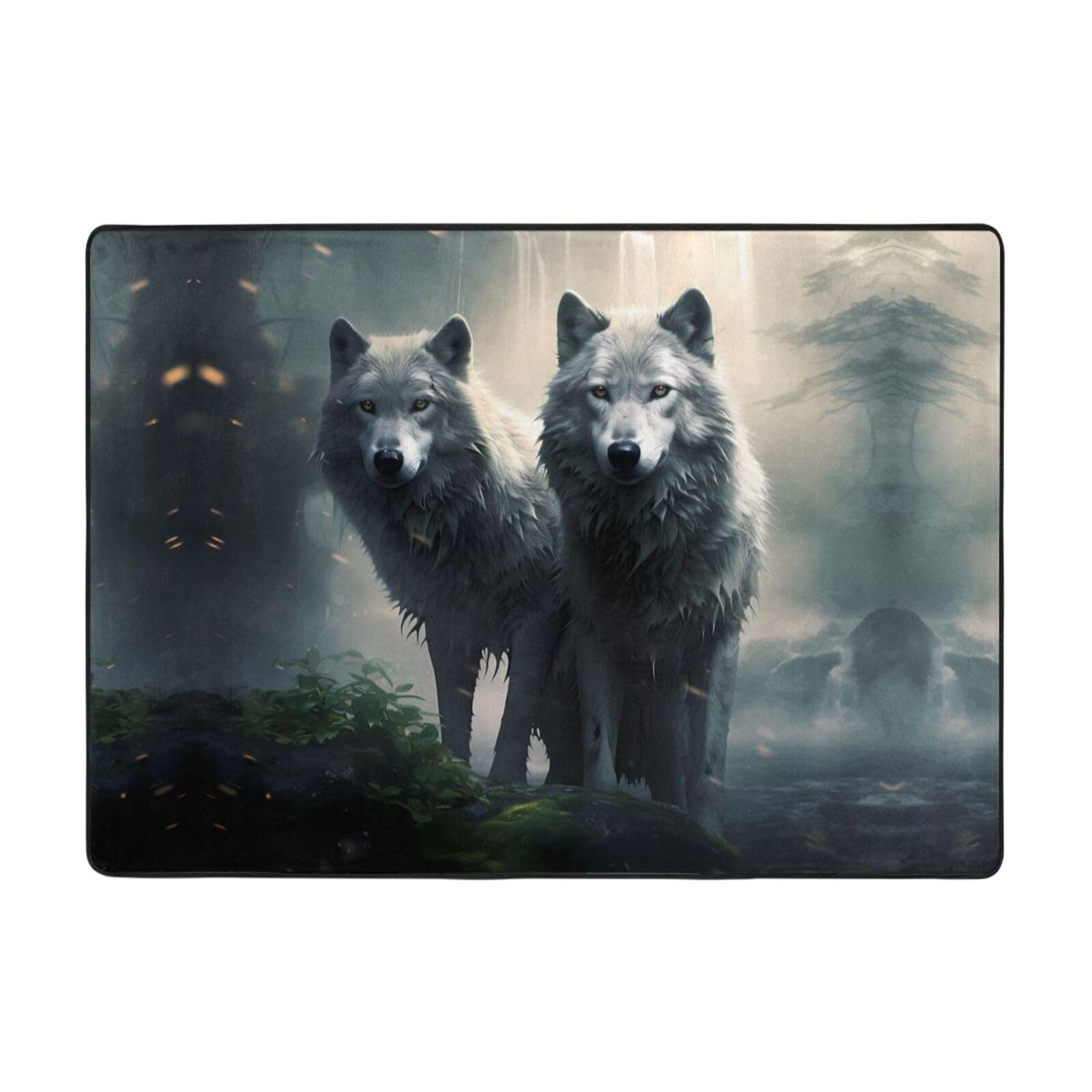 Tapis de sol doux salon grand format 203x147cm Two Wolves