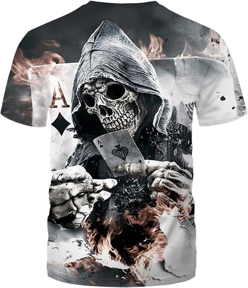 Men's Black and White Skull Shirt 3D Printing Short Sleeve T-Shirt - Image 2