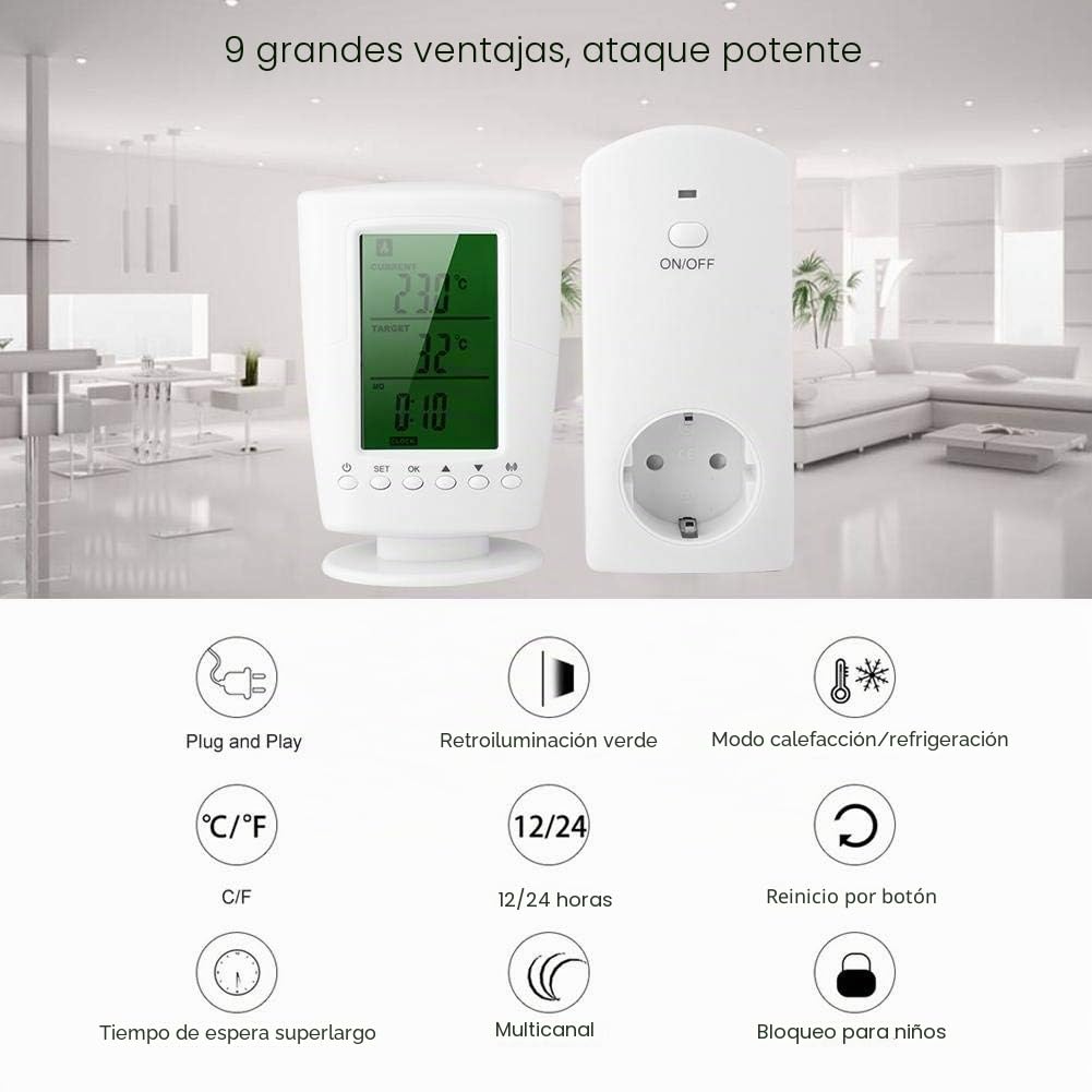 Vbestlife Enchufes Inalámbricos Inteligentes con Control Remoto Programable y Toma de Corriente de Control de Temperatura para el Hogar(Blanco)