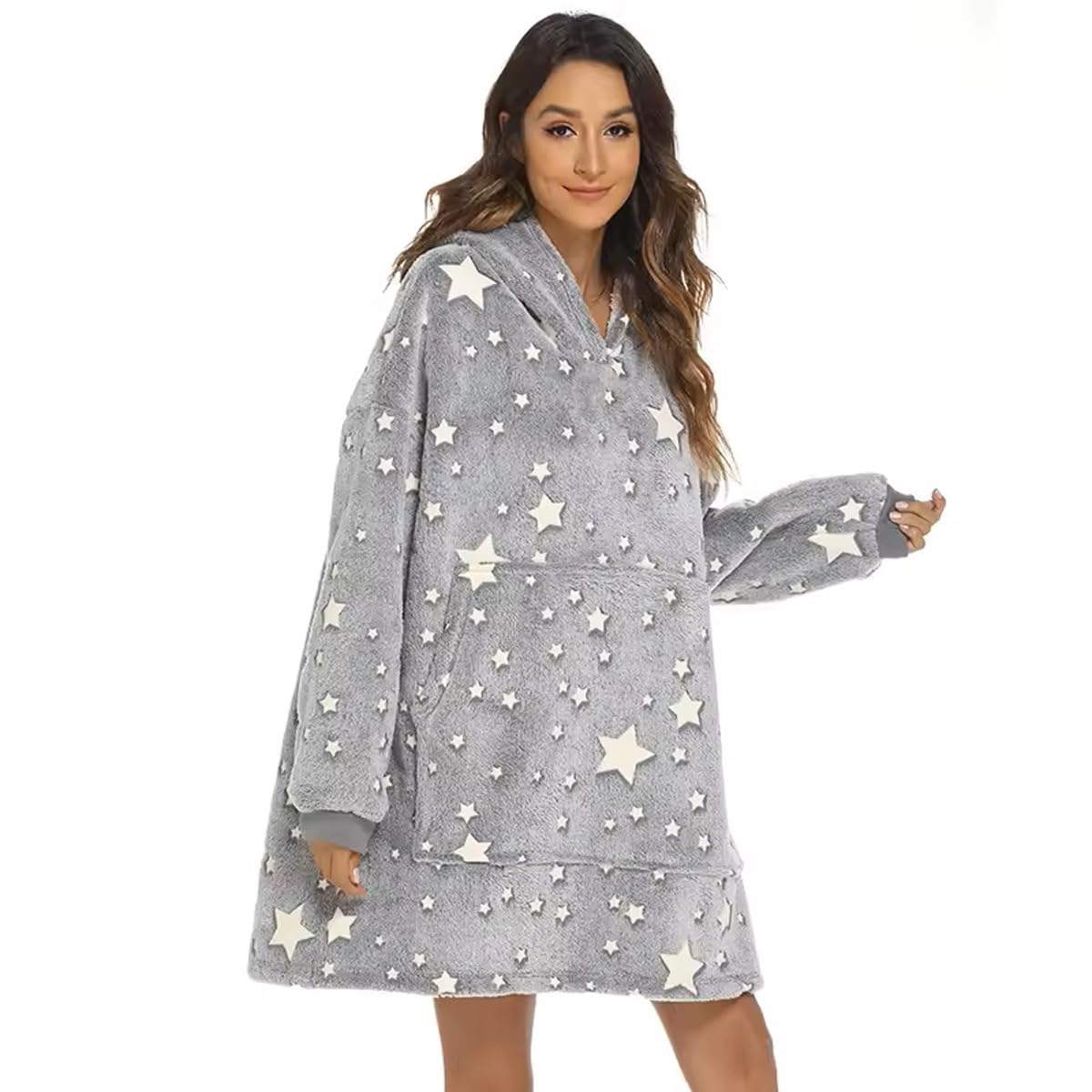 Wearable Blanket Hoodie-Oversized Sherpa Hoodie,Snuggie Sweatshirt for Adults with Pockets -Versatile Blanket Hoodie for Women&Men,One Size Fits All,Ideal as a cozy with Gift box (Luminous Grey Star),