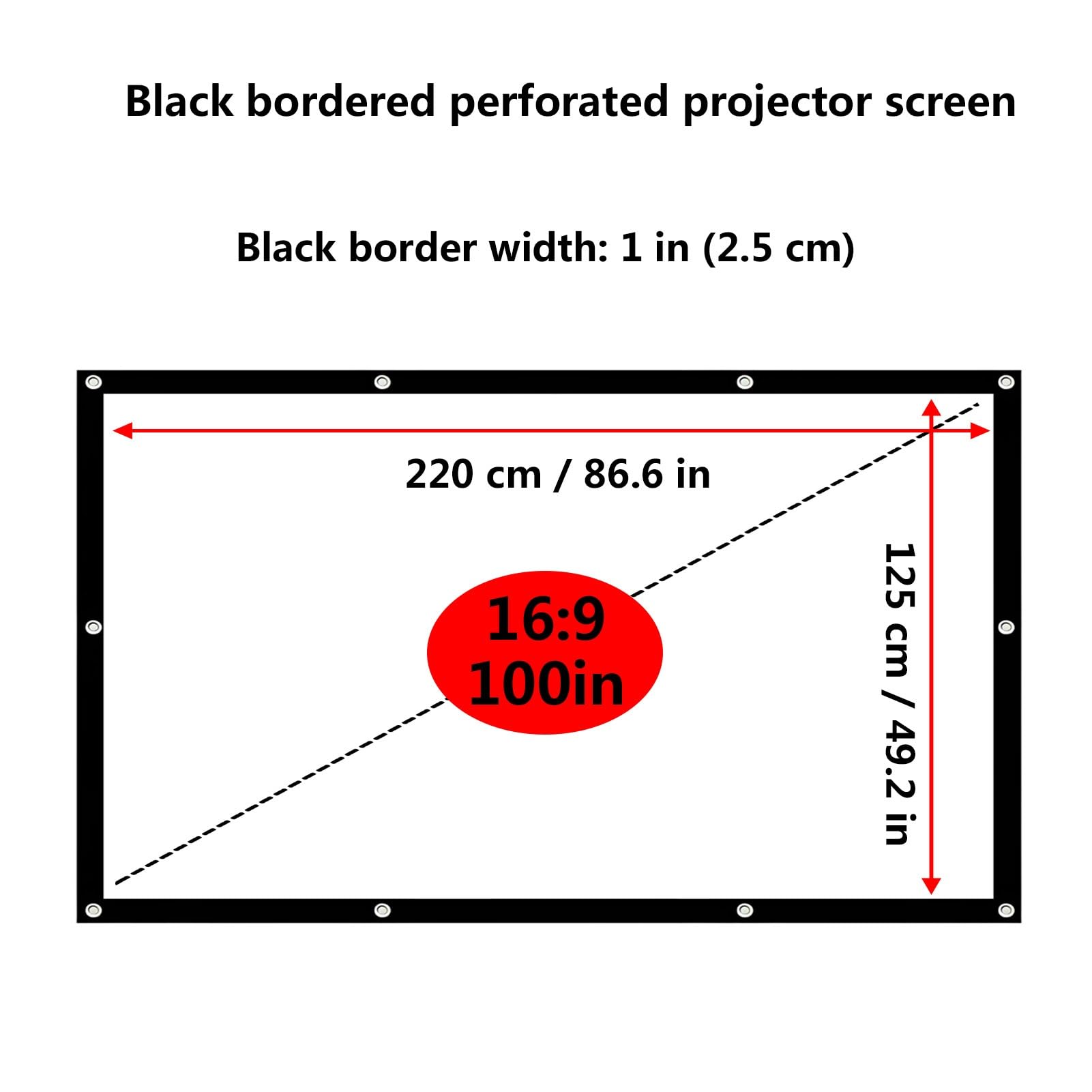 Przenośny Ekran Projekcyjny HD o Przekątnej 80/200 Cali, Składany Ekran do Projektora 16:9 do Oglądania Filmów na Świeżym Powietrzu i w Kinach Domowych(100in)