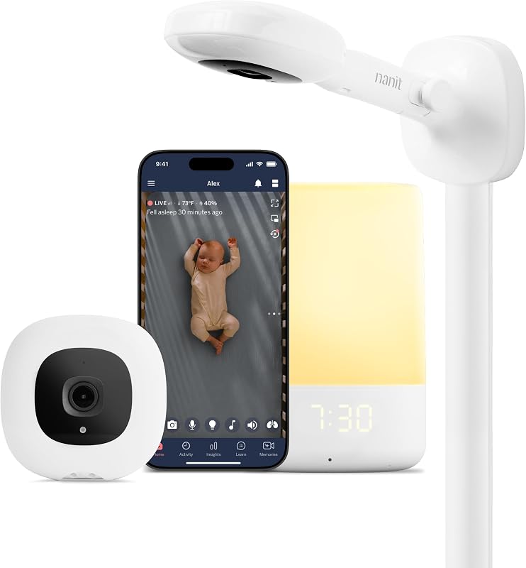 Nursery Bundle Smart Baby Video Monitor w/Wall Mount -1080p- White | 1080p HD Wi-Fi camera, sleep tracking, two-way audio, night vision, motion & cry notifications, monitoring