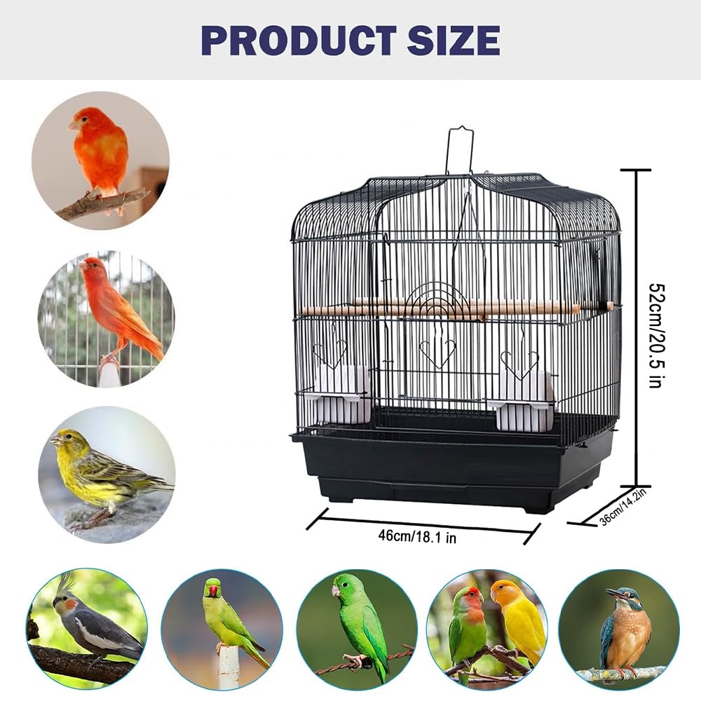 Reise VogelkäFig für Kleine Papageien, KanarienvöGel, Nymphensittiche, Unzertrennliche, Finken, Wellensittiche, Conures, Tragbarer FlugvogelkäFig Mit Griff Und Sitzstangen 46 × 36 × 52cm