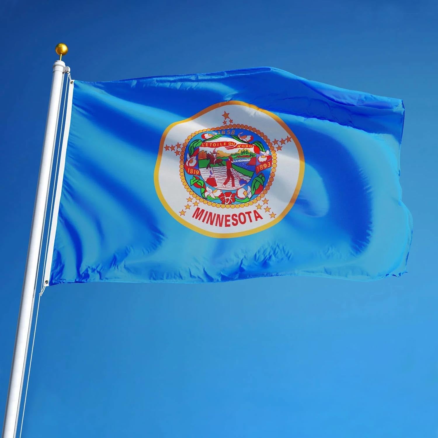Double Sided Minnesota State Flag 3x5 Outdoor The Longest Lasting MN Flags Heavy Duty 210D Nylon, Sewn Stripes, Embroidered Star, Stronger Brass Grommets,4 Stitched Hemming, Perfect for Outside