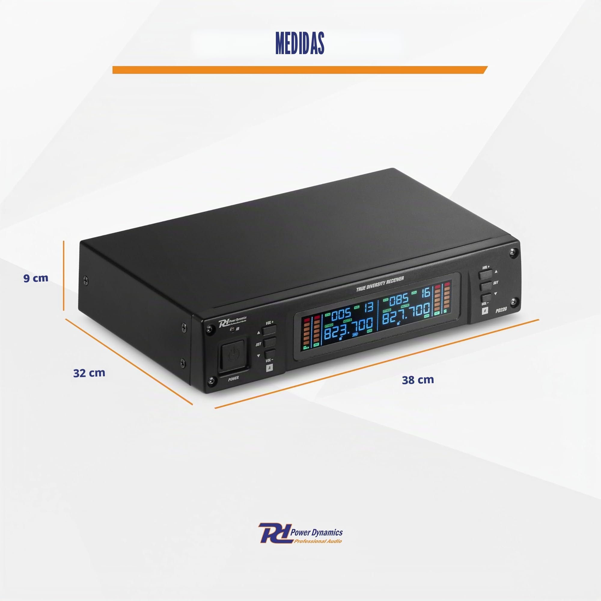Power Dynamics PD22 Sistema inalámbrico UHF con 2 micrófonos | True Diversity, 2 micrófonos, 80 canales por unidad, incluye maletín de transporte