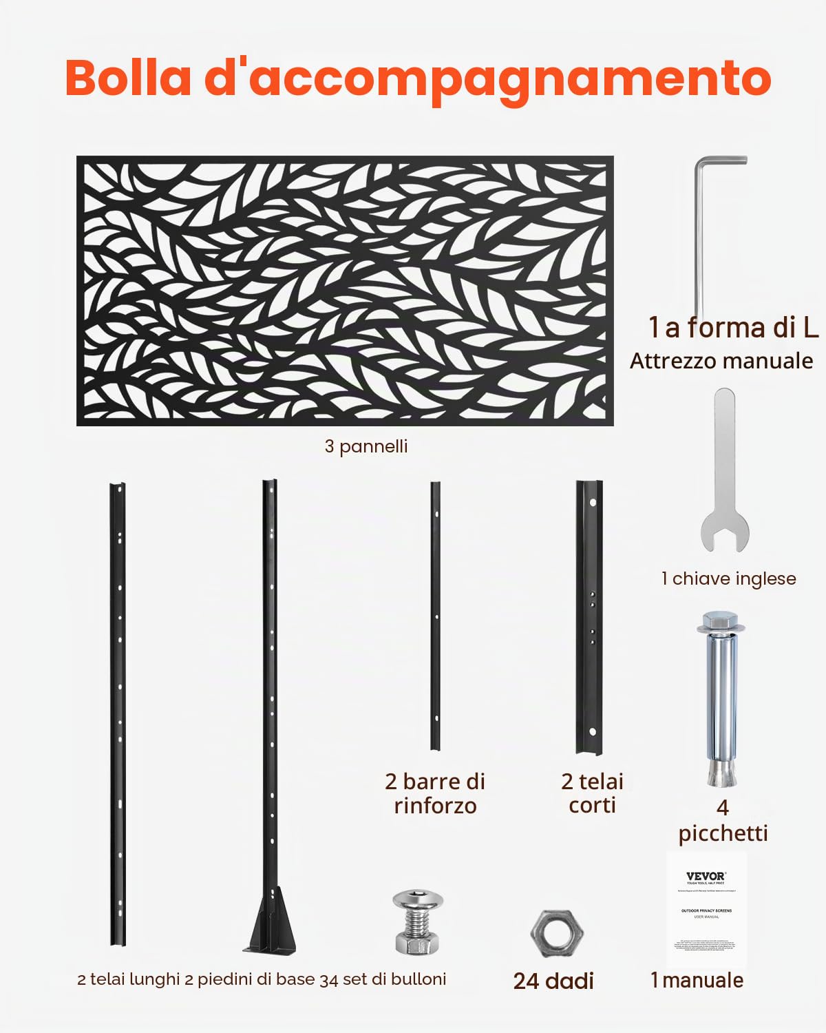VEVOR Pannelli per Privacy in Metallo 120x50,8x183 cm Schermi Pannelli per Privacy all'Aperto, Fendivista Divisorio per Esterno Indipendente con Supporto, Recinzione Decorativa 3 Schermi da Giardino