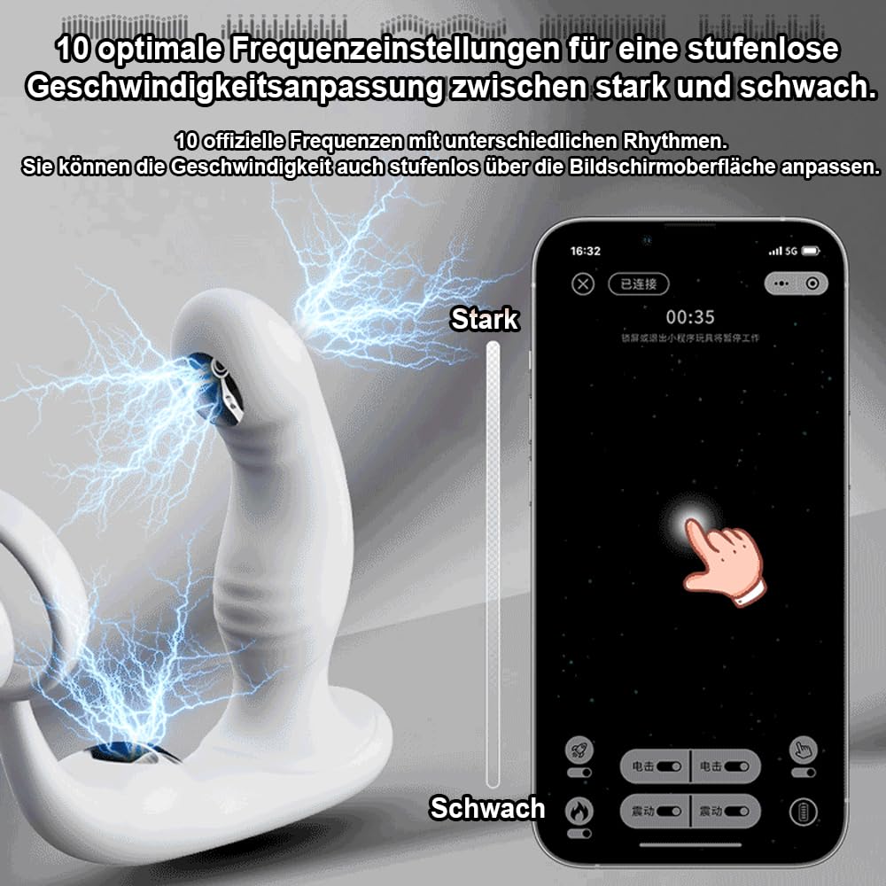 Analvibratoren Prostata Vibrator mit Doppelring APP Control 10 Vibrationen＆ Elektroschocks Prostatamassager Elektroschock Vibrator Heizung Elektroschock-Analplug Sexspielzeug für Männer Paare Extrem