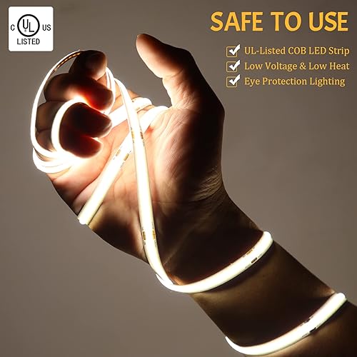 Miniatura 5 de Tira de luz LED COB con certificación UL de 4000 K, 16.4 ft/16.4 pies CC 24 V, tira de luces LED, luz de cinta COB regulable de alto lumen, CRI 85+