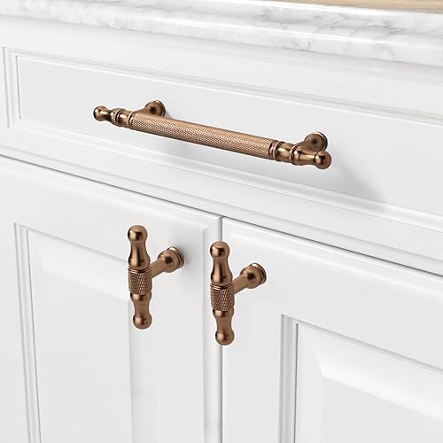 Miniatura 3 de Paquete de 10 manijas de gabinete de cocina de 5 pulgadas (5.039 in) moleteadas doradas, tiradores de gabinete de cocina, tiradores de cajón para