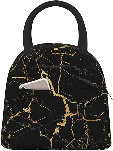 Fiokroo Bolsa de almuerzo aislada con textura de mármol negro, caja de almuerzo reutilizable para escuela, trabajo, universidad, viajes al aire