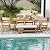 Tangkula 6 Piece Patio Dining Set for 5-6 People, 63” Outdoor Acacia Wood Table with 1.97” Umbrella Hole & Bench & 4 Cushioned Armchairs, for Deck Yard and Poolside