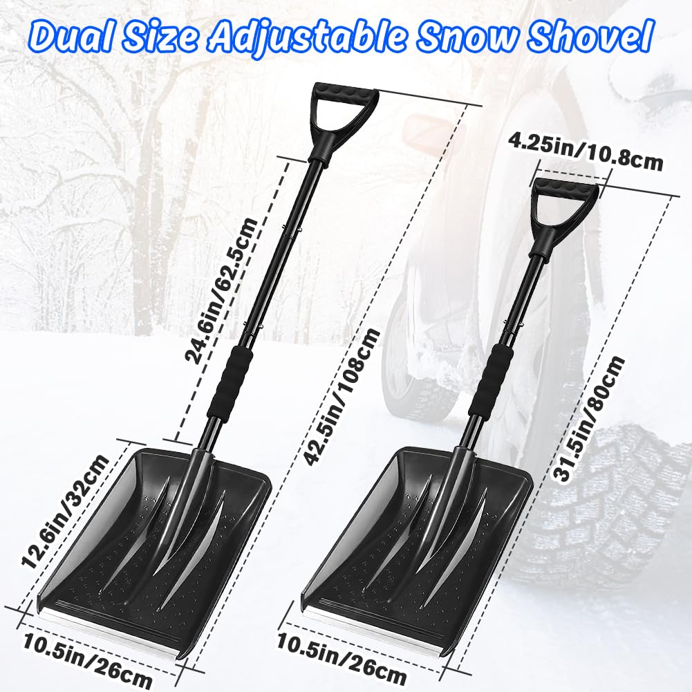 Pala da neve, lunghezza 108 cm, bordo scorrevole con profilo in alluminio, 4 pezzi, design rimovibile, regolabile, pala da neve portatile, per vialetti, campeggio, pupazzo di neve