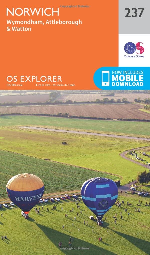 Ordnance Survey Unisex Orange Explorer 237 Norwich Map With Digital Version